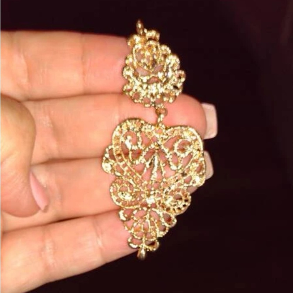 Lacy Glam Baroque GoddessWear Filigree & Scroll Gilded Gold Statement Ea… - Picture 9 of 9